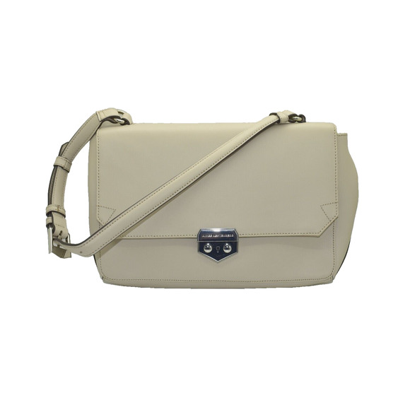 B2 NEW AIMEE KESTENBERG Beige Leather Silvertone Slide Lock Flap Shoulder Bag - Picture 1 of 8